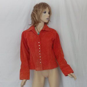 COLDWATER CREEK Orange Snap Closure Leather Jacket Sz M